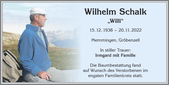 Traueranzeige von Wilhelm Schalk von Memminger Zeitung