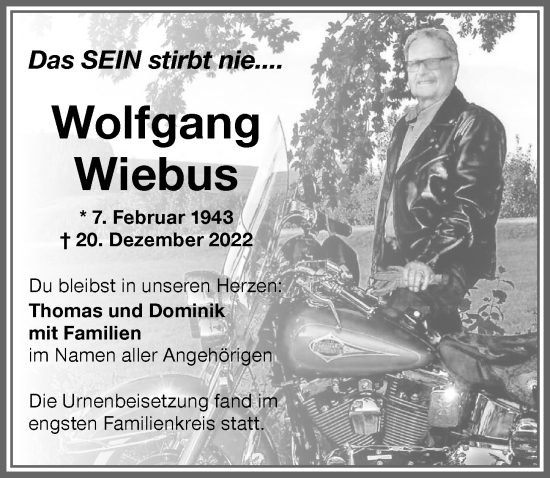 Traueranzeige von Wolfgang Wiebus von Memminger Zeitung