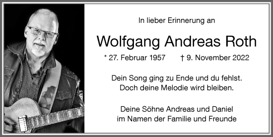 Traueranzeige von Wolfgang Andreas Roth von Memminger Zeitung