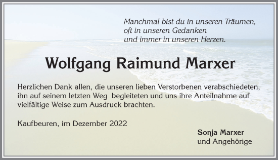 Traueranzeige von Wolfgang Raimund Marxer von Allgäuer Zeitung, Kaufbeuren/Buchloe