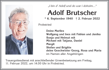 Traueranzeige von Adolf Brutscher von Allgäuer Zeitung,Kempten