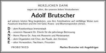 Traueranzeige von Adolf Brutscher von Allgäuer Zeitung,Kempten