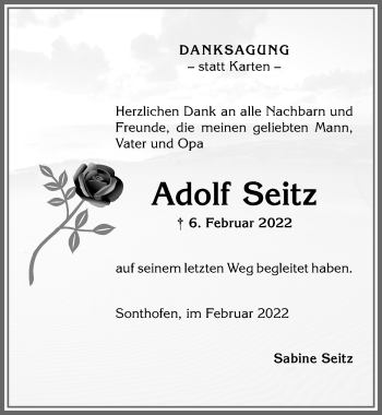 Traueranzeige von Adolf Seitz von Allgäuer Anzeigeblatt