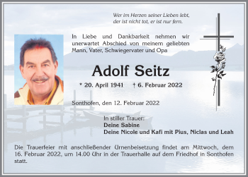 Traueranzeige von Adolf Seitz von Allgäuer Anzeigeblatt