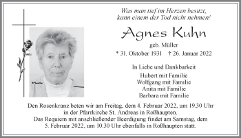 Traueranzeige von Agnes Kuhn von Allgäuer Zeitung, Füssen