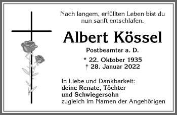Traueranzeige von Albert Kössel von Allgäuer Zeitung, Füssen