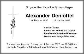 Traueranzeige von Alexander Denlöffel von Memminger Zeitung