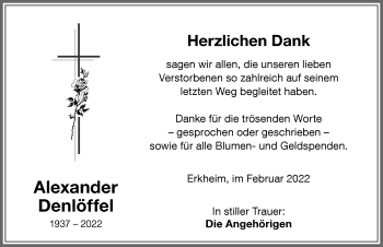 Traueranzeige von Alexander Denlöffel von Memminger Zeitung
