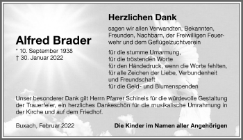 Traueranzeige von Alfred Brader von Memminger Zeitung