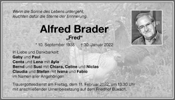 Traueranzeige von Alfred Brader von Memminger Zeitung
