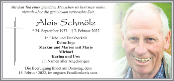 Traueranzeige von Alois Schmölz von Allgäuer Zeitung, Füssen