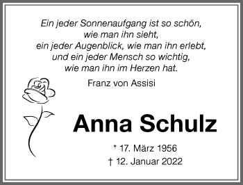 Traueranzeige von Anna Schulz von Memminger Zeitung