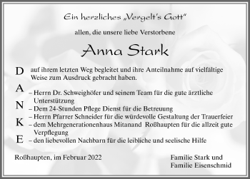 Traueranzeige von Anna Stark von Allgäuer Zeitung, Füssen