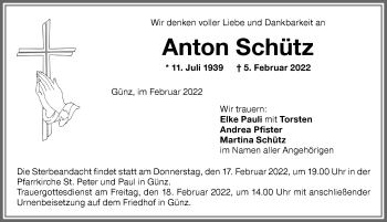 Traueranzeige von Anton Schütz von Memminger Zeitung