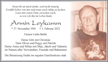 Traueranzeige von Armin Leykamm von Allgäuer Zeitung, Füssen