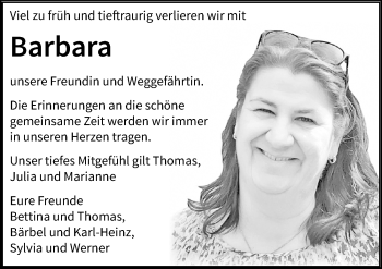 Traueranzeige von Barbara Hübner von Allgäuer Zeitung, Marktoberdorf