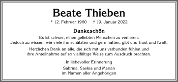 Traueranzeige von Beate Thieben von Allgäuer Anzeigeblatt
