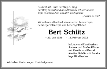 Traueranzeige von Bert Schütz von Memminger Zeitung