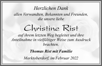 Traueranzeige von Christine Rist von Allgäuer Zeitung, Marktoberdorf