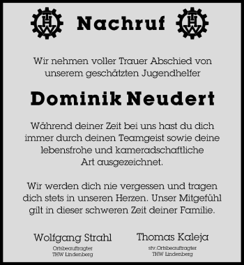 Traueranzeige von Dominik Neudert von Der Westallgäuer