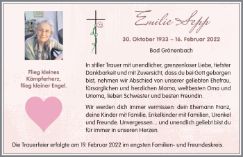 Traueranzeige von Emilie Sepp von Memminger Zeitung
