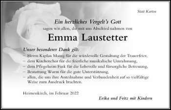 Traueranzeige von Emma Laustetter von Der Westallgäuer