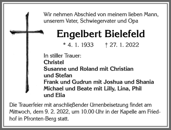 Traueranzeige von Engelbert Bielefeld von Allgäuer Zeitung, Füssen