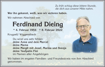 Traueranzeige von Ferdinand Dieing von Allgäuer Zeitung,Kempten