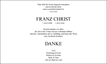 Traueranzeige von Franz Christ von Memminger Zeitung