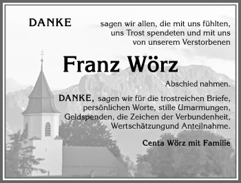 Traueranzeige von Franz Wörz von Allgäuer Zeitung, Kaufbeuren/Buchloe