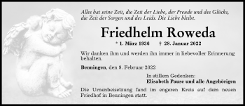 Traueranzeige von Friedhelm Roweda von Memminger Zeitung