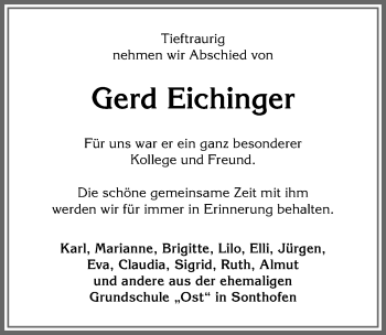 Traueranzeige von Gerd Eichinger von Allgäuer Anzeigeblatt