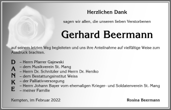 Traueranzeige von Gerhard Beermann von Allgäuer Zeitung,Kempten