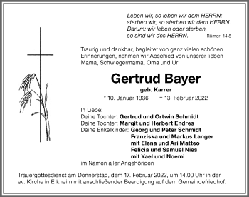 Traueranzeige von Gertrud Bayer von Memminger Zeitung