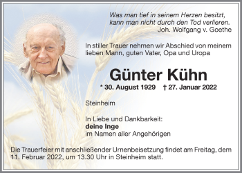 Traueranzeige von Günter Kühn von Memminger Zeitung
