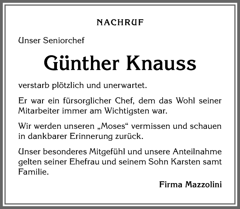  Traueranzeige für Günther Knauss vom 10.02.2022 aus Allgäuer Zeitung, Füssen