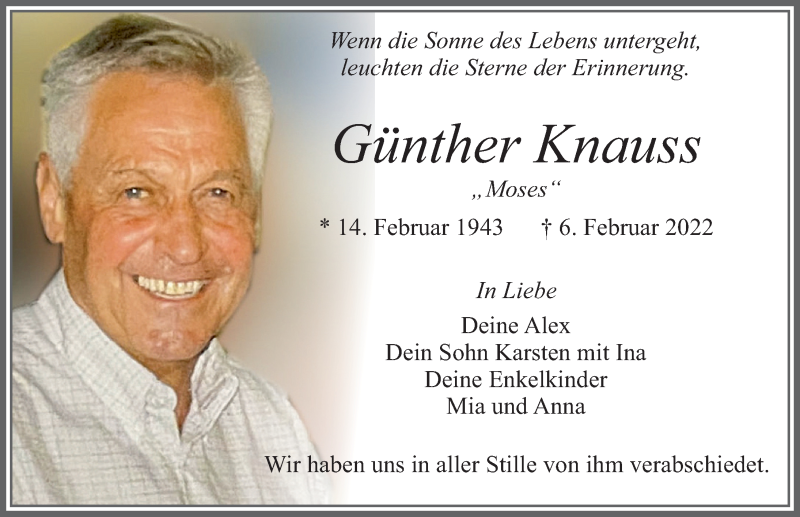  Traueranzeige für Günther Knauss vom 08.02.2022 aus Allgäuer Zeitung, Füssen