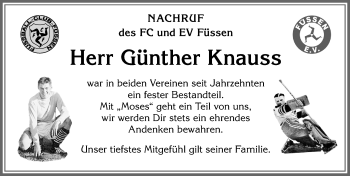 Traueranzeige von Günther Knauss von Allgäuer Zeitung, Füssen