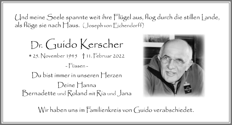  Traueranzeige für Guido Kerscher vom 23.02.2022 aus Allgäuer Zeitung, Füssen