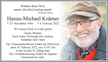 Traueranzeige von Hanns-Michael Krämer von Allgäuer Zeitung, Füssen