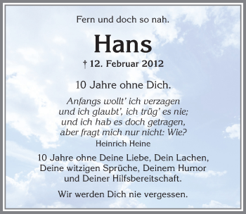 Traueranzeige von Hans  von Allgäuer Zeitung,Kempten