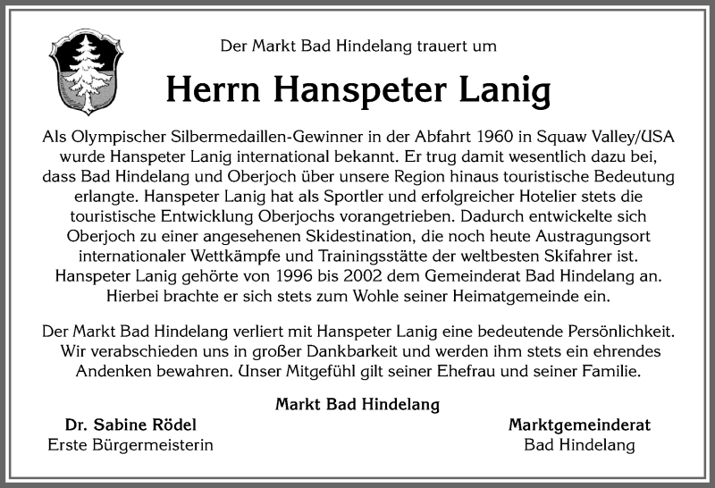  Traueranzeige für Hanspeter Lanig vom 03.02.2022 aus Allgäuer Anzeigeblatt