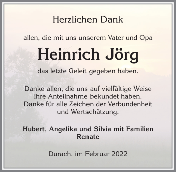 Traueranzeige von Heinrich Jörg von Allgäuer Zeitung,Kempten