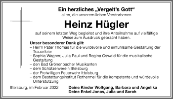 Traueranzeige von Heinz Hügler von Memminger Zeitung