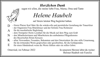 Traueranzeige von Helene Haubelt von Allgäuer Zeitung, Marktoberdorf