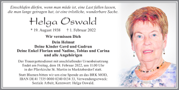 Traueranzeige von Helga Oswald von Allgäuer Zeitung, Marktoberdorf