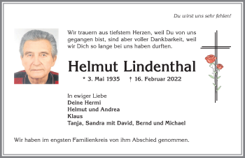 Traueranzeige von Helmut Lindenthal von Allgäuer Anzeigeblatt