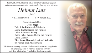 Traueranzeige von Helmut Lutz von Allgäuer Zeitung, Kaufbeuren/Buchloe