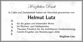 Traueranzeige von Helmut Lutz von Allgäuer Zeitung, Kaufbeuren/Buchloe