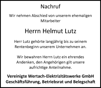 Traueranzeige von Helmut Lutz von Allgäuer Zeitung, Kaufbeuren/Buchloe